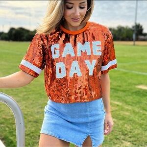Live Love Gameday Orange Sequin Crop Top